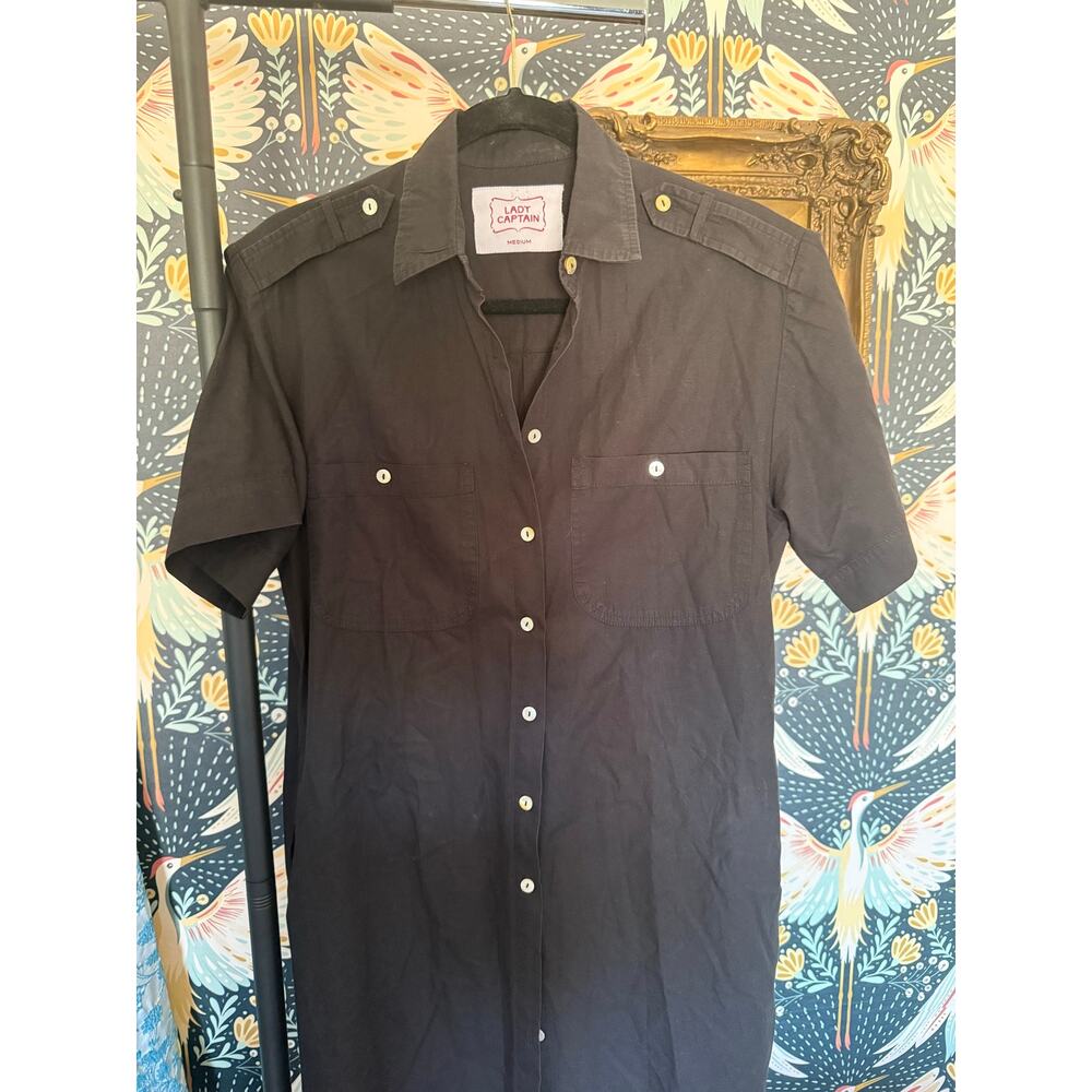 Lady Captain black button down midi size M - Picture 2 of 8